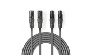 XLR Stereokabel 2x XLR 3-Pin Hane - 2x XLR 3-Pin Hona Mörkgrå