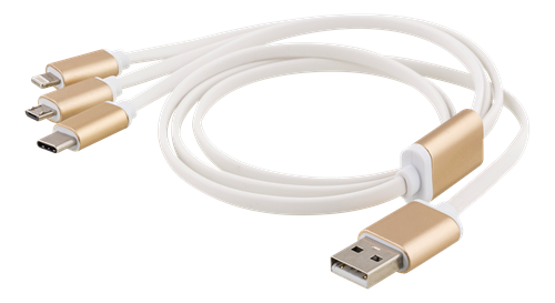 EPZI Multiladdare, USB-C, Lightning, Micro USB, USB-A, 1m, vit