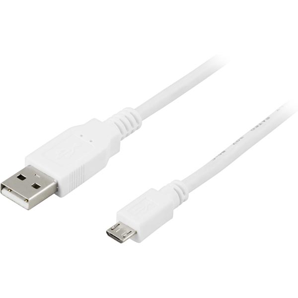 USB 2.0-kabel A - Micro B Vit 2 m